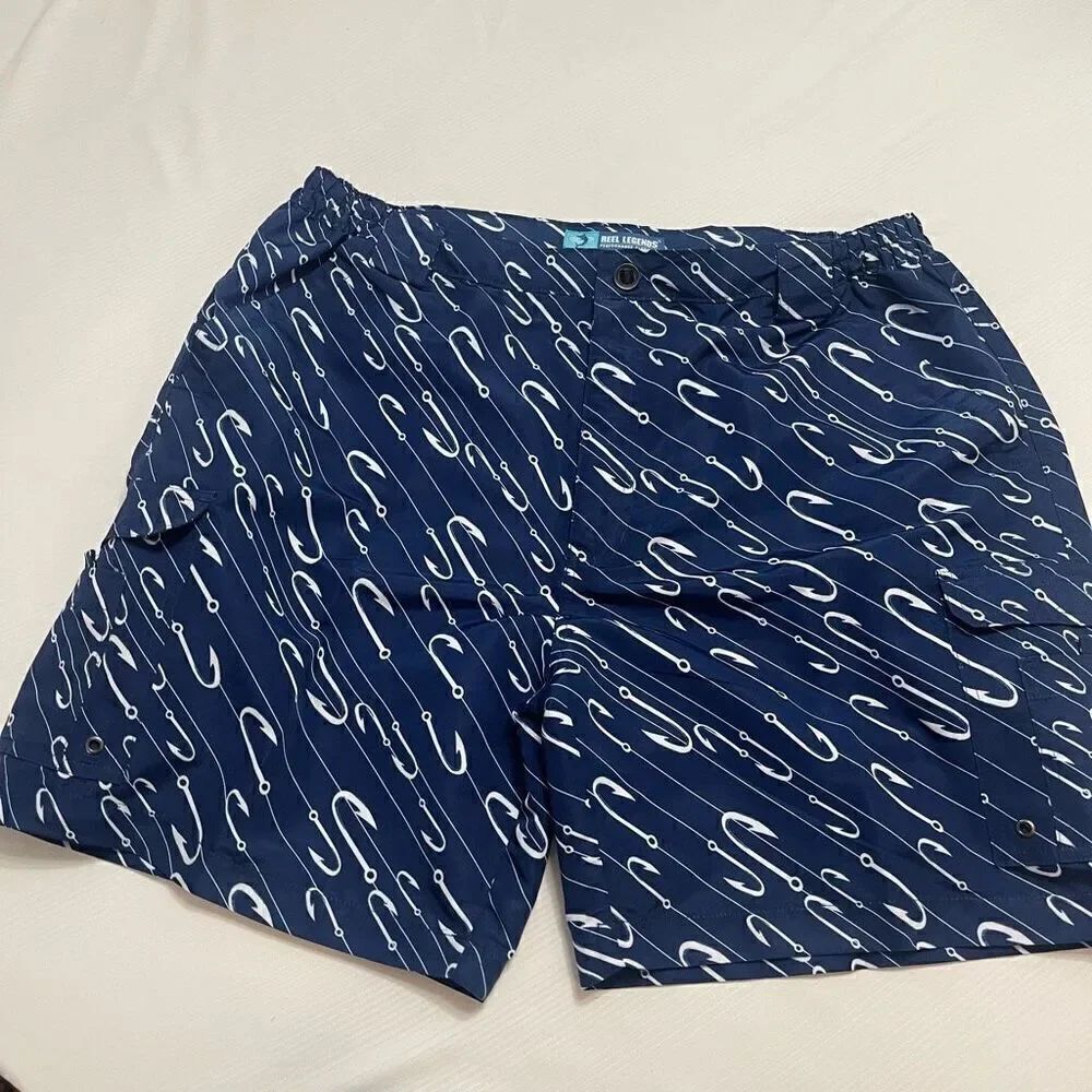 Reel Legends Navy Blue Fish Hook Shorts Size XL